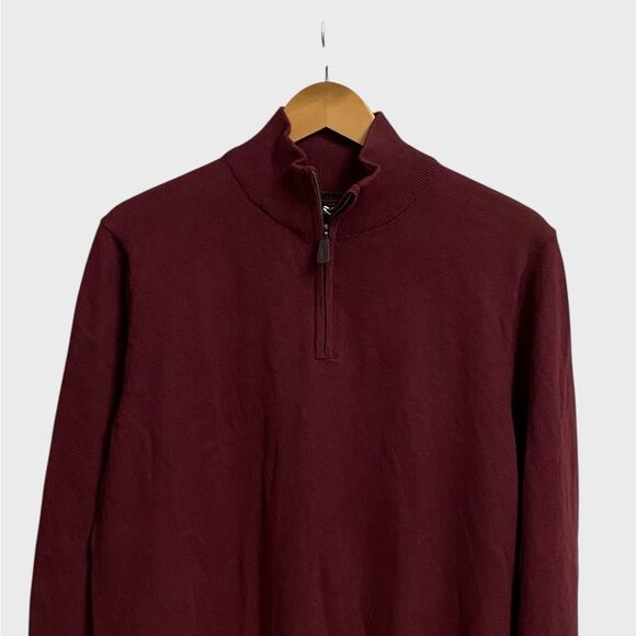 NWT Daniel Hechter Paris 1/4 Zip Cotton Cashmere Sweater Men's Size M Burgundy - Picture 2 of 13